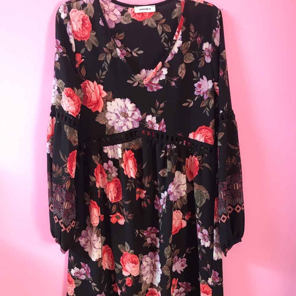 Black floral print dress